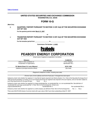 Miniature Peabody Energy
 10-Q Rapport trimestriel  