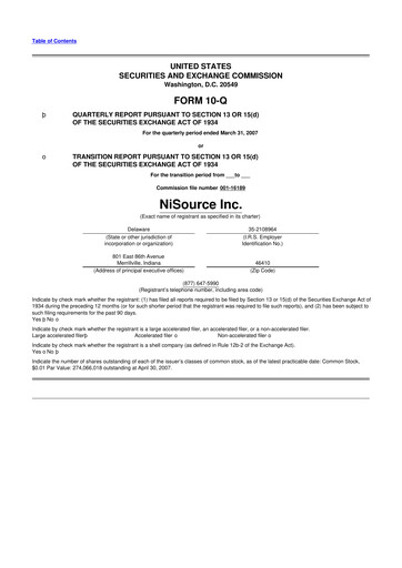 Thumbnail NiSource
 10-Q Quarterly Report FY 