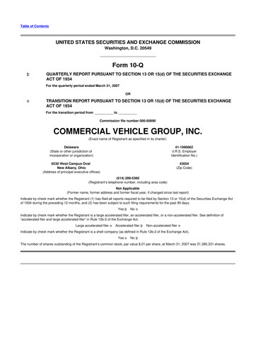 Miniature Commercial Vehicle Group (CVG) 10-Q Rapport trimestriel  