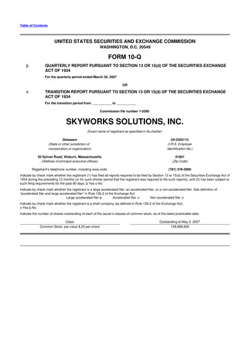 Thumbnail Skyworks Solutions
 10-Q Quarterly Report FY 