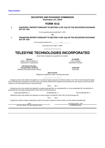 Thumbnail Teledyne Technologies 10-Q Quarterly Report FY 