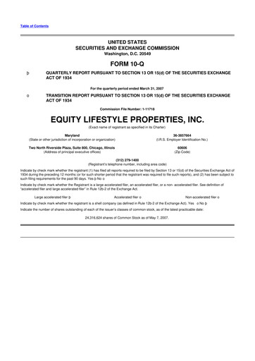 Thumbnail Equity LifeStyle Properties 10-Q Quarterly Report FY 