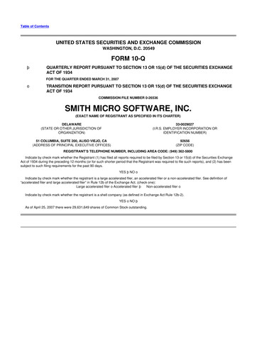 Miniature Smith Micro Software
 10-Q Rapport trimestriel  