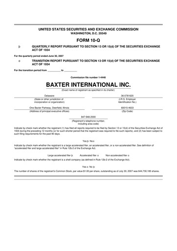 Thumbnail Baxter 10-Q Quarterly Report FY 
