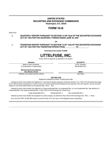Thumbnail Littelfuse 10-Q Quarterly Report FY 
