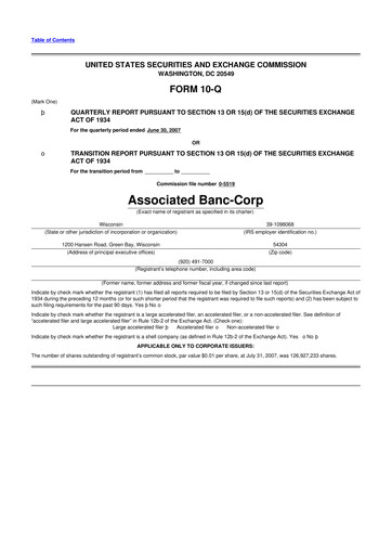 Thumbnail Associated Banc-Corp
 10-Q Quarterly Report FY 