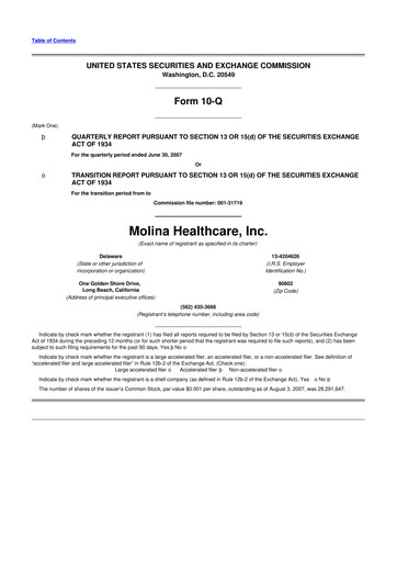 Thumbnail Molina Healthcare
 10-Q Quarterly Report FY 