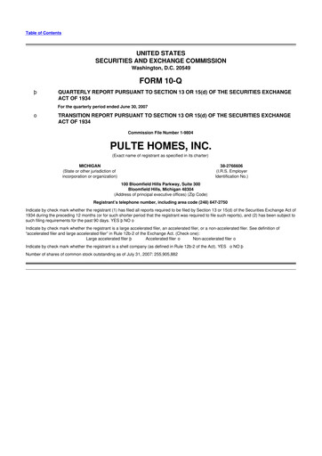 Thumbnail PulteGroup 10-Q Quarterly Report FY 