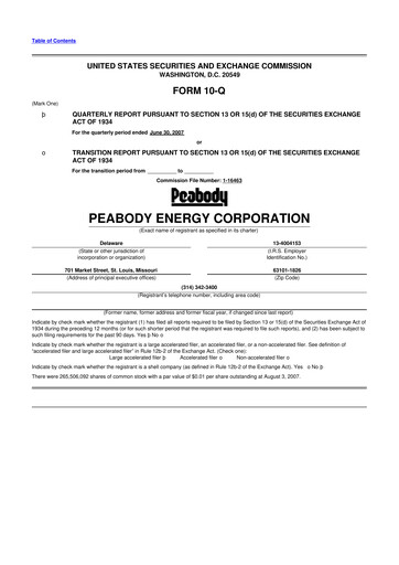 Miniature Peabody Energy
 10-Q Rapport trimestriel  