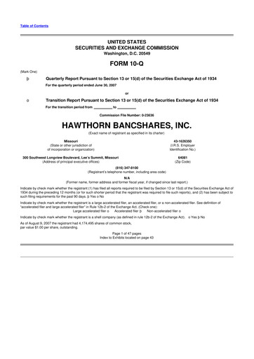 Thumbnail Hawthorn Bancshares 10-Q Quarterly Report FY 