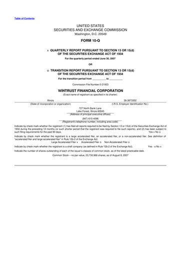 Thumbnail Wintrust Financial 10-Q Quarterly Report FY 