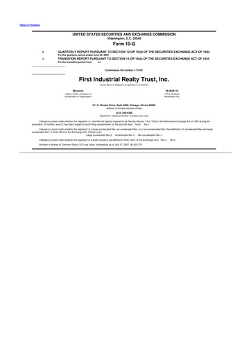 Thumbnail First Industrial Realty Trust 10-Q Quarterly Report FY 