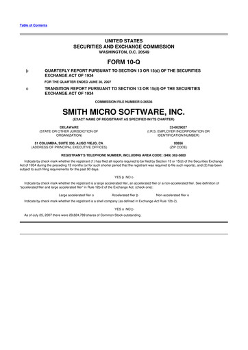 Miniature Smith Micro Software
 10-Q Rapport trimestriel  
