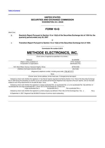Thumbnail Methode Electronics
 10-Q Quarterly Report FY 
