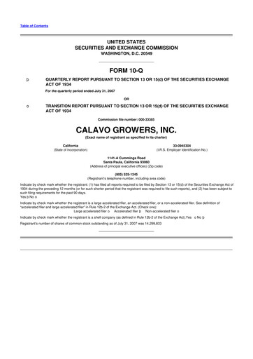 Thumbnail Calavo Growers
 10-Q Quarterly Report FY 