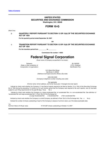 Thumbnail Federal Signal 10-Q Quarterly Report FY 