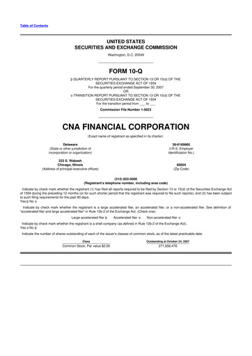 Thumbnail CNA Financial 10-Q Quarterly Report FY 