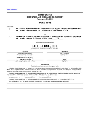 Thumbnail Littelfuse 10-Q Quarterly Report FY 