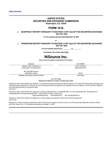 Thumbnail NiSource
 10-Q Quarterly Report FY 