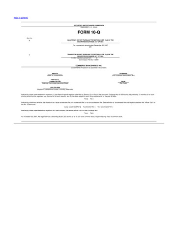 Thumbnail Commerce Bancshares
 10-Q Quarterly Report FY 