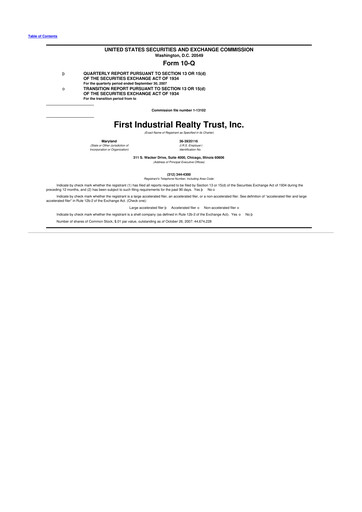 Thumbnail First Industrial Realty Trust 10-Q Quarterly Report FY 