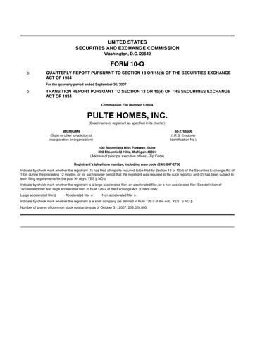 Thumbnail PulteGroup 10-Q Quarterly Report FY 