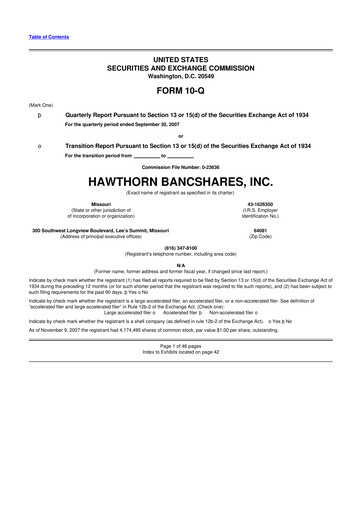 Thumbnail Hawthorn Bancshares 10-Q Quarterly Report FY 