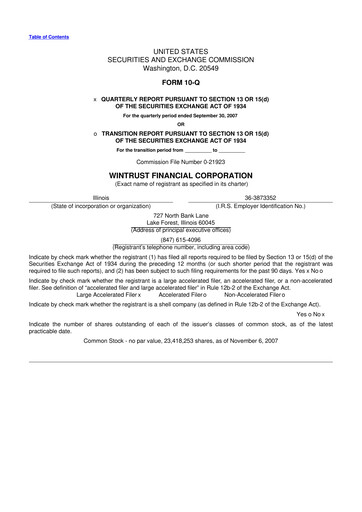 Thumbnail Wintrust Financial 10-Q Quarterly Report FY 