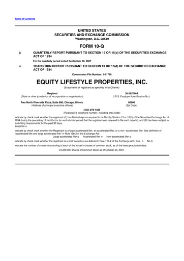 Thumbnail Equity LifeStyle Properties 10-Q Quarterly Report FY 