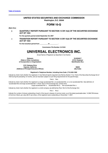 Miniature Universal Electronics 10-Q Rapport trimestriel  