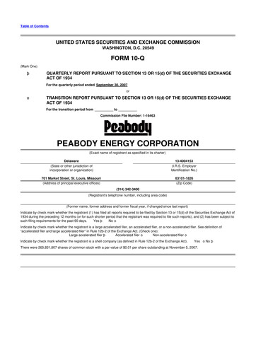 Miniature Peabody Energy
 10-Q Rapport trimestriel  