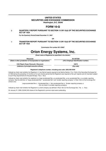 Vorschaubild Orion Energy Systems
 10-Q Quartalsbericht  