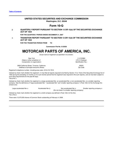 Thumbnail Motorcar Parts of America 10-Q Quarterly Report FY 