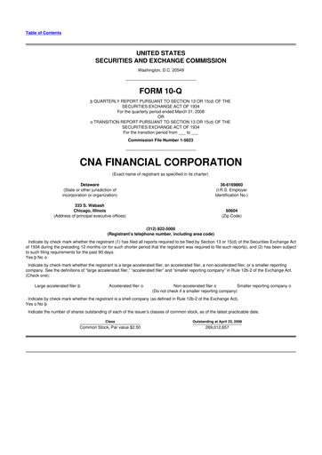 Thumbnail CNA Financial 10-Q Quarterly Report FY 