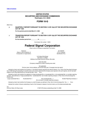 Thumbnail Federal Signal 10-Q Quarterly Report FY 