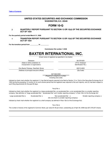 Thumbnail Baxter 10-Q Quarterly Report FY 