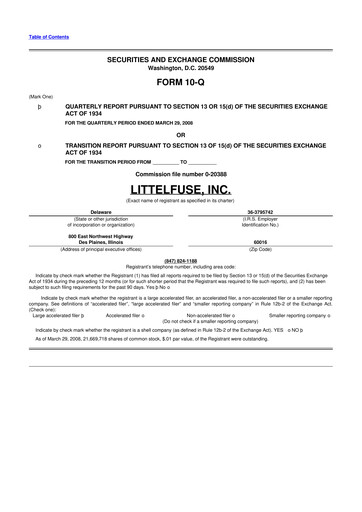Thumbnail Littelfuse 10-Q Quarterly Report FY 