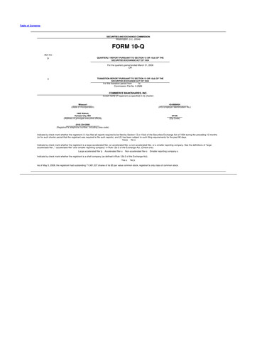 Thumbnail Commerce Bancshares
 10-Q Quarterly Report FY 