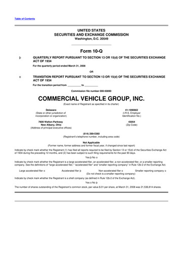 Miniature Commercial Vehicle Group (CVG) 10-Q Rapport trimestriel  
