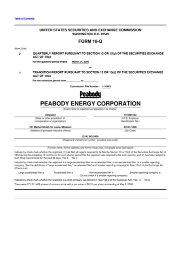 Miniature Peabody Energy
 10-Q Rapport trimestriel  