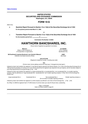 Thumbnail Hawthorn Bancshares 10-Q Quarterly Report FY 