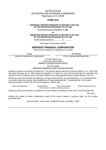 Thumbnail Wintrust Financial 10-Q Quarterly Report FY 