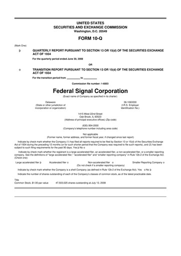 Thumbnail Federal Signal 10-Q Quarterly Report FY 