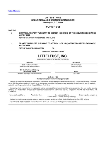 Thumbnail Littelfuse 10-Q Quarterly Report FY 