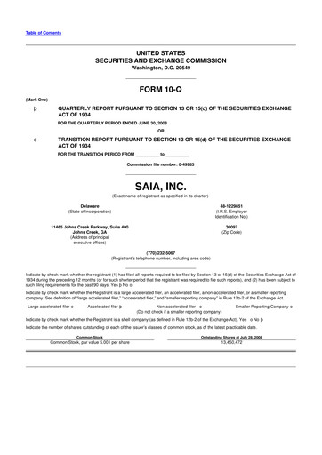 Thumbnail Saia
 10-Q Quarterly Report FY 