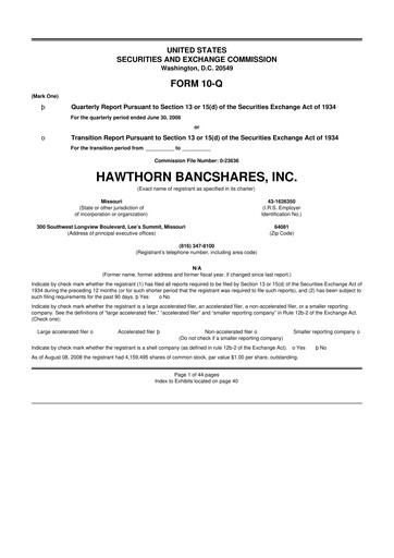 Thumbnail Hawthorn Bancshares 10-Q Quarterly Report FY 
