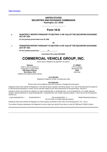 Miniature Commercial Vehicle Group (CVG) 10-Q Rapport trimestriel  