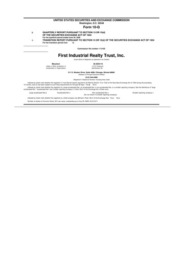 Thumbnail First Industrial Realty Trust 10-Q Quarterly Report FY 