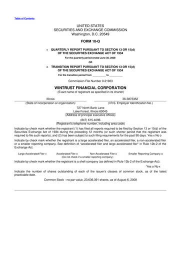 Thumbnail Wintrust Financial 10-Q Quarterly Report FY 