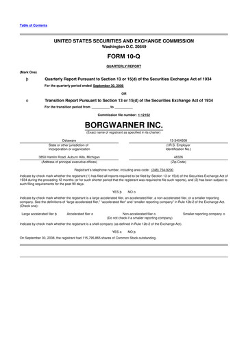 Thumbnail BorgWarner 10-Q Quarterly Report FY 